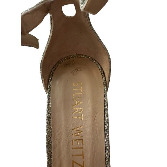 Stuart Weitzman Women's Silver Nudistcurve Shimmery Ankle Strap Sandals Size 11 - Picture 9 of 10
